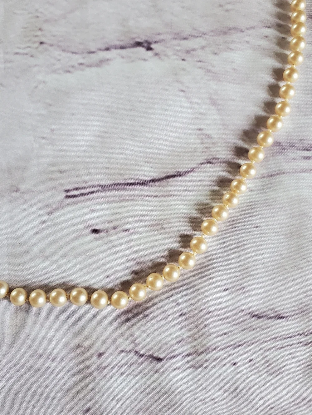 Vintage glass pearl necklace with sterling vermeil filigree clasp and hand knot